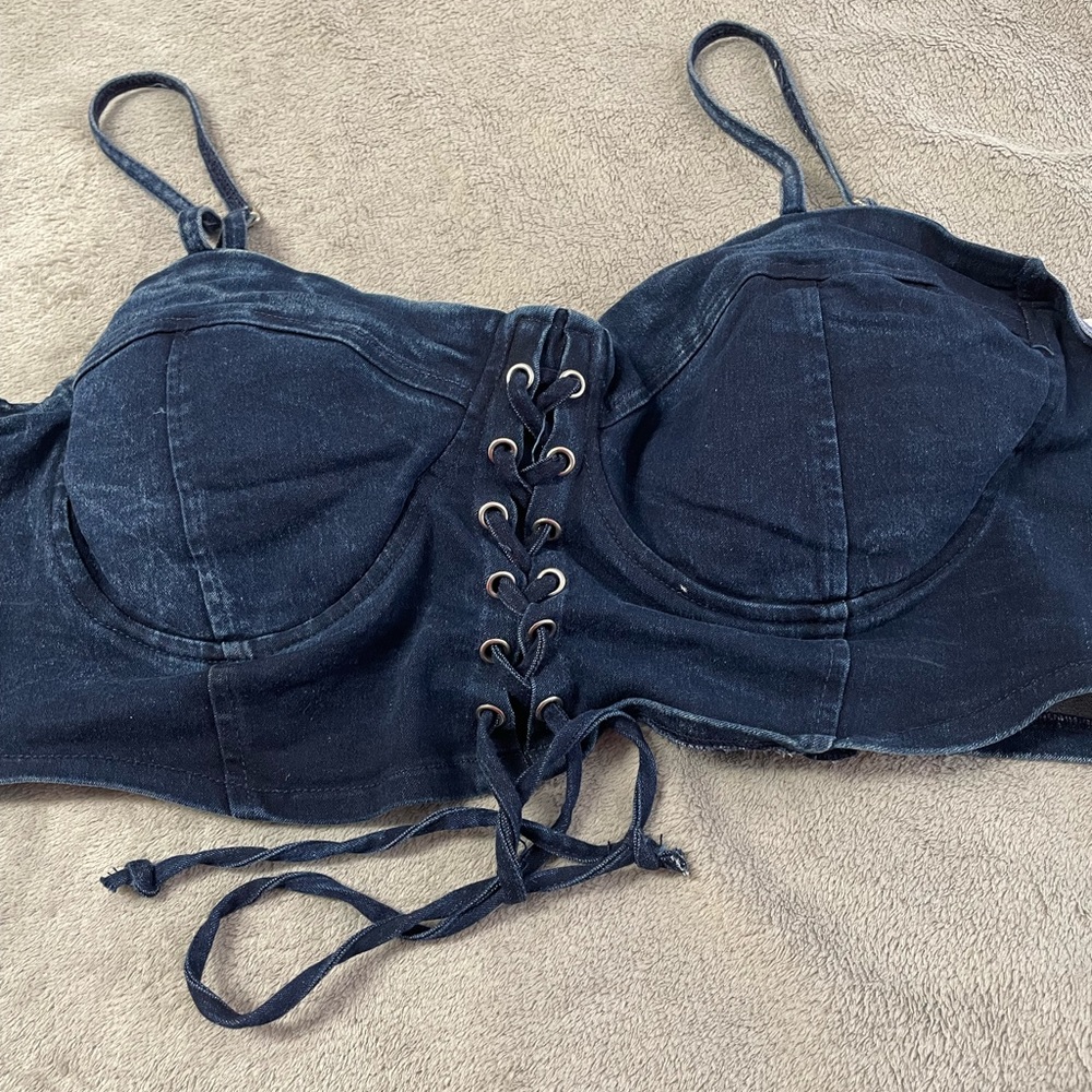 Denim crop top , size : X large